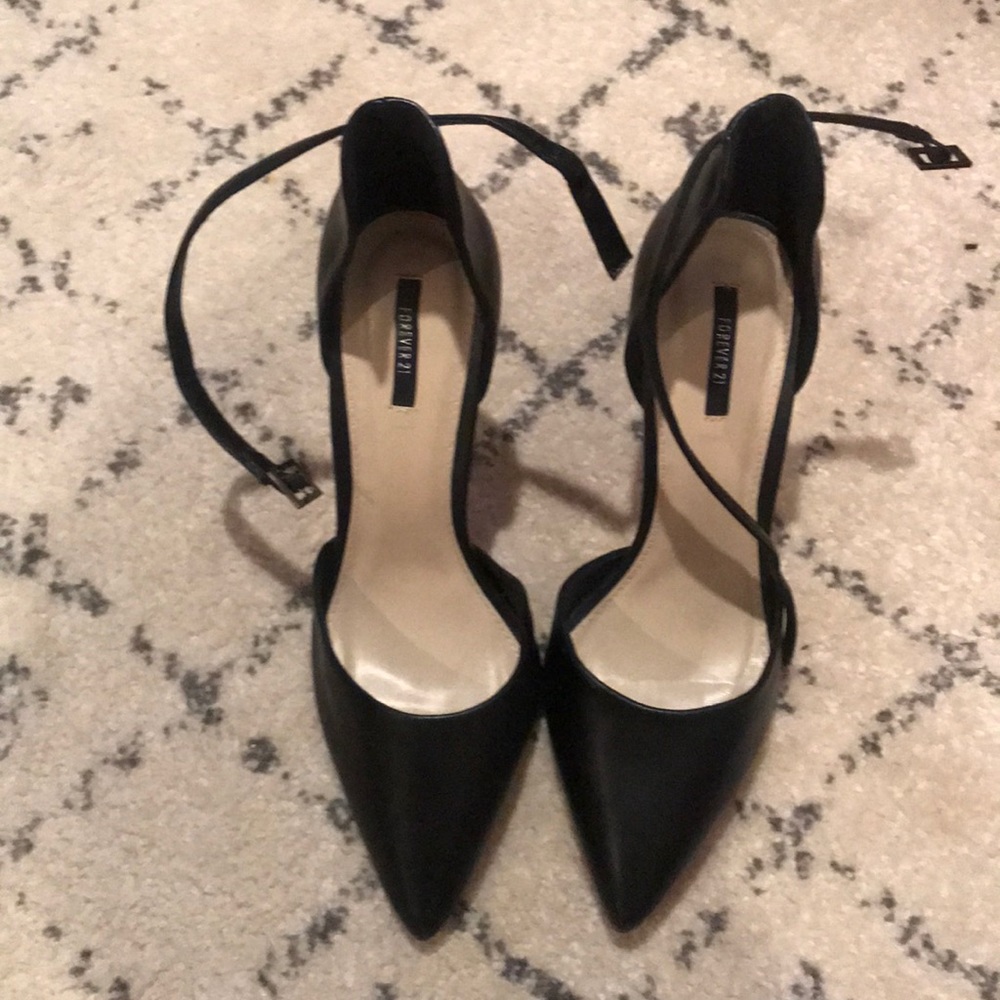 Forever 21 black strap pointy toe pumps
